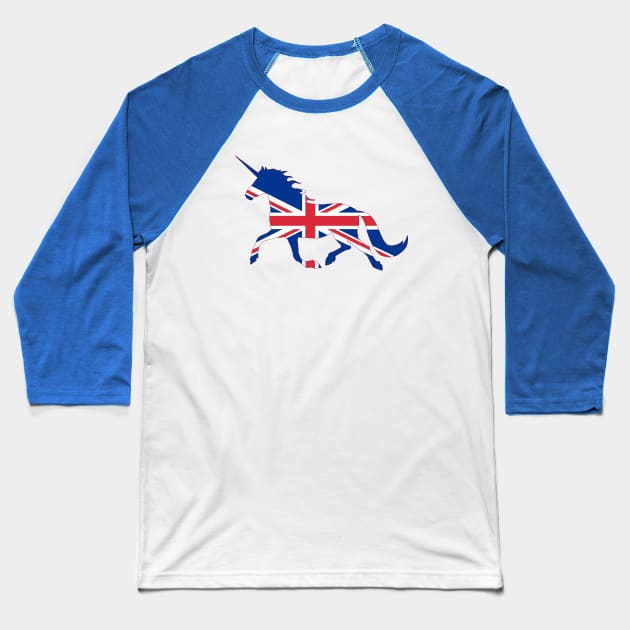 British Unicorn Baseball T-Shirt by Wickedcartoons